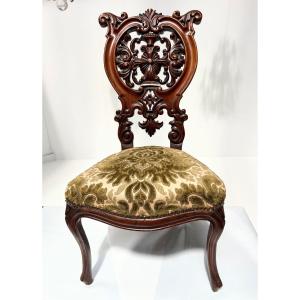 Chaise chauffeuse d'époque Napoléon III en acajou sculpté XIX siècle