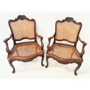 Pair Of Regency-style Armchairs Made Of Natural Wood, 19th Century