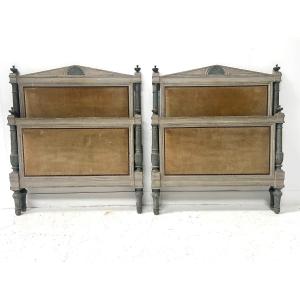 Pair Of Directoire-style Beds Made Of Refinished Beech, 20th Century