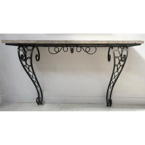 Console de style Art Déco en fer forgé martelé XX siècle