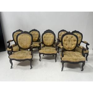 Suite de huit fauteuils Napoléon III style Louis XV en palissandre XX siècle