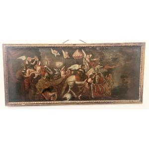 Huile sur toile a encadrement en bois doré XVIII siècle