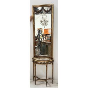 Console et miroir d'entre deux de style Louis XVI en bois doré