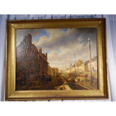 Painting Oil Painting Subject Animated Port Signed - E - Bozière