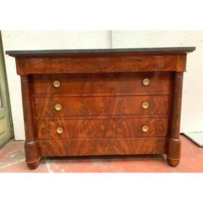 Empire Period Commode With Detached Columns XIX Century Flamed Mahogany Commode