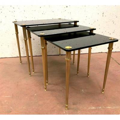 Nesting Table In Brass And Black Glass XX Century