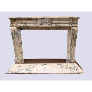 Louis XVI Style Fireplace In Veined White Carrara Marble XIX Century