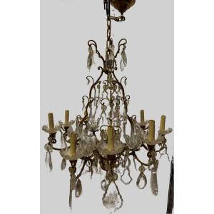 Cage Chandelier With Sixteen Lights Pampilles And Crystal Cups XIX Century