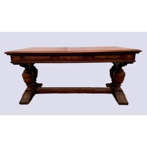 Renaissance Style Flat Desk In Oak XX Century