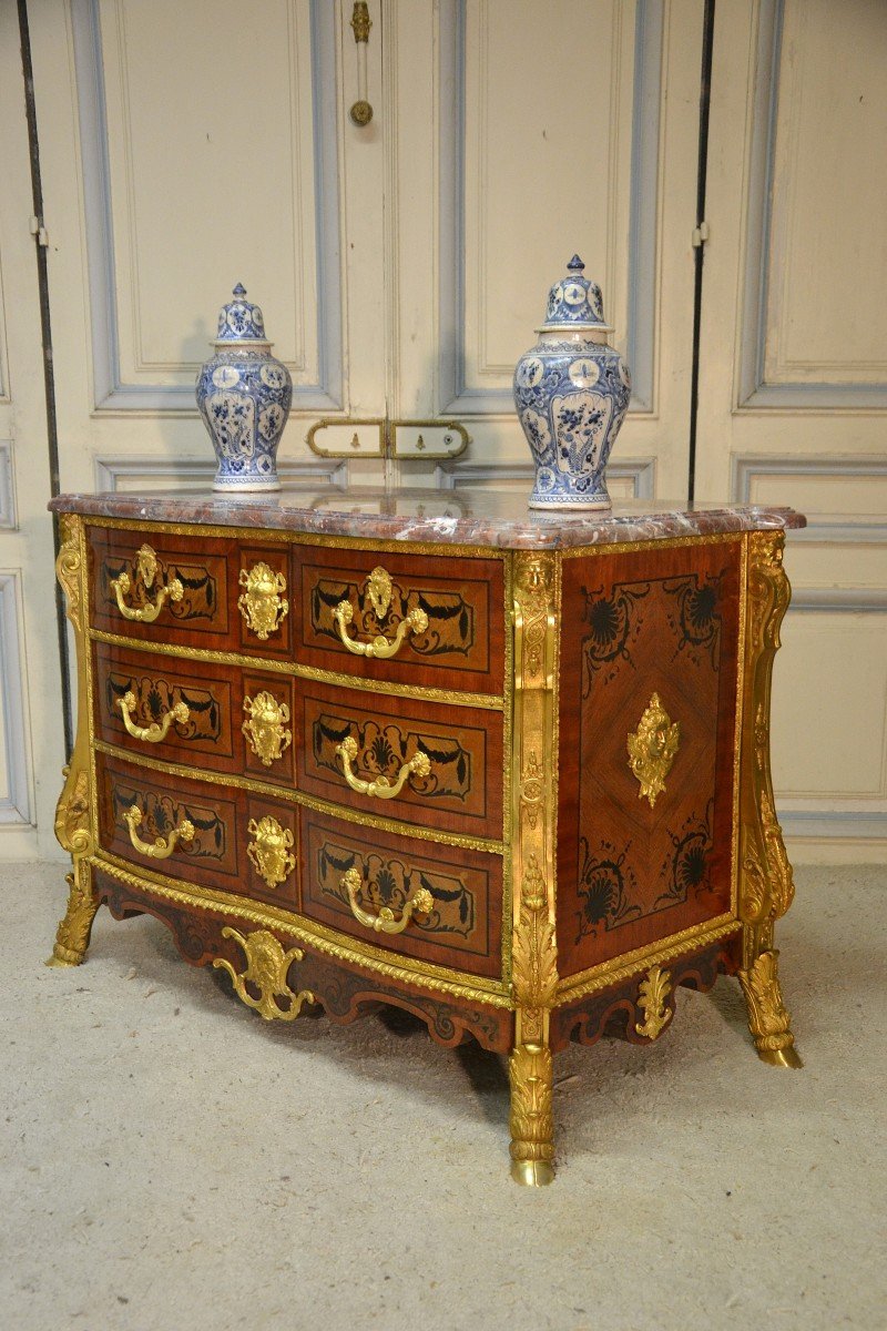 Commode Mazarine En Marqueterie, époque XXe Siècle-photo-4