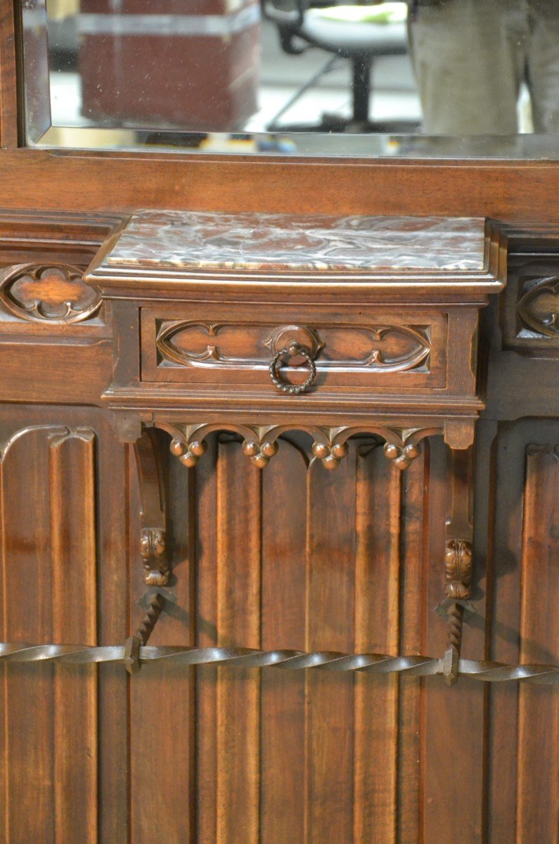 Neo-gothic Style Walnut Coat Rack-photo-2