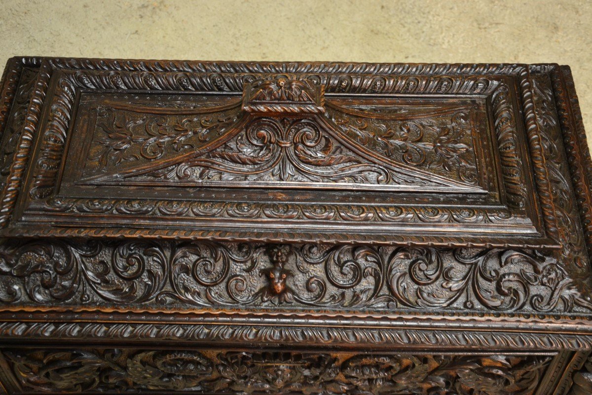 Cassone Or Walnut Chest, Renaissance Style, Italy 19th Century-photo-3