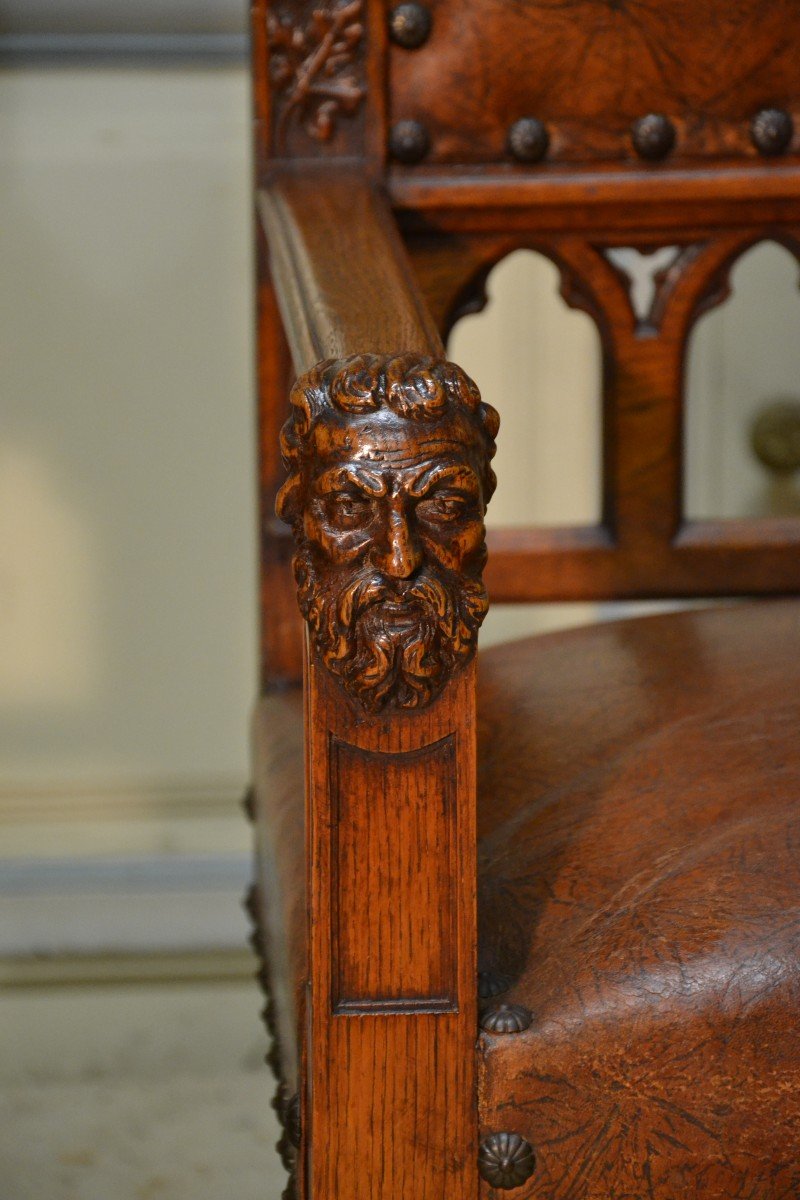 Paire De Fauteuils En Chêne Style Néogothique-photo-2