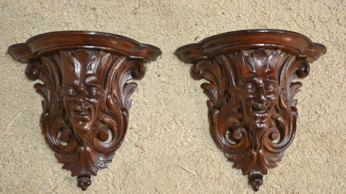 Pair Of Small Oak Wall Consoles