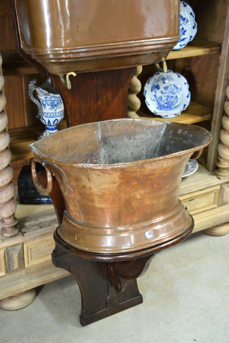 Important Copper Fountain And Its Support, 19th Century Period.-photo-3