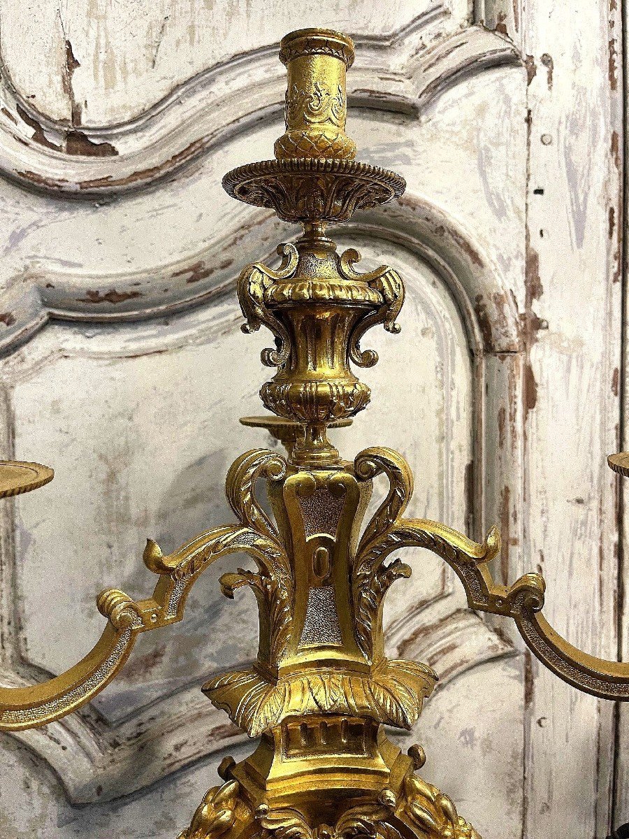 Paire De Candélabres En Bronze Doré Style Louis XIV, époque  Napoléon III.-photo-4