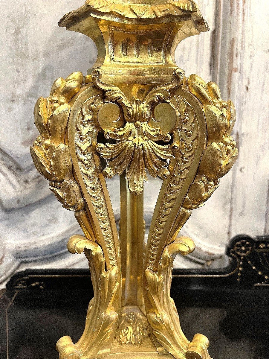 Pair Of Louis XIV Style Gilt Bronze Candelabra, Napoleon III Period.-photo-1