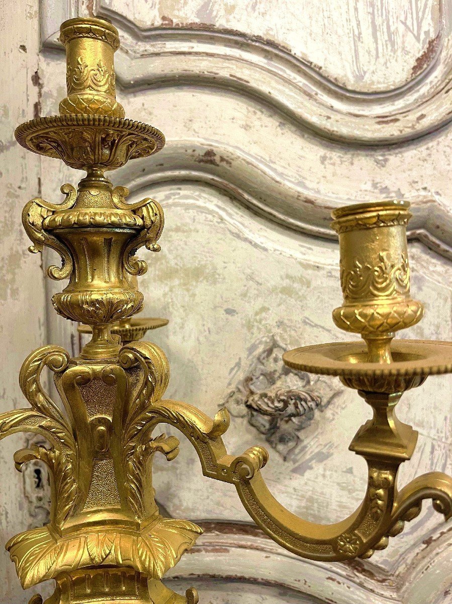 Paire De Candélabres En Bronze Doré Style Louis XIV, époque  Napoléon III.-photo-3
