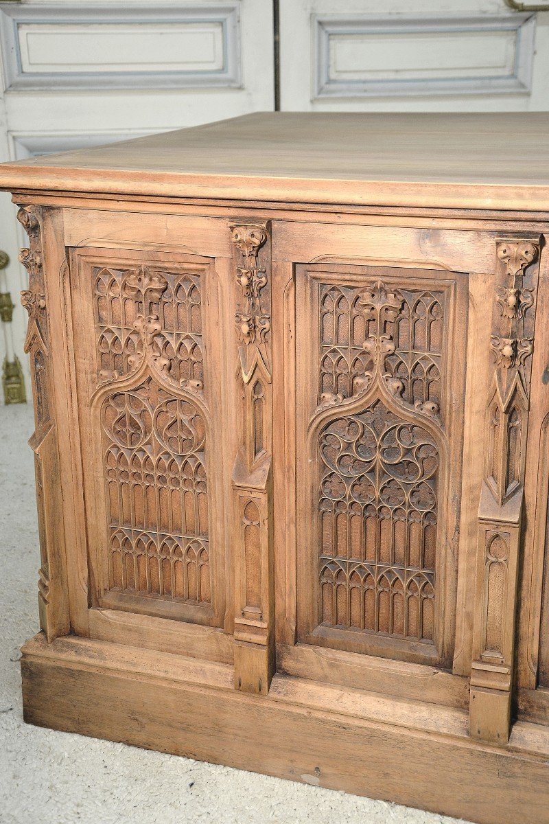 Walnut Desk In Neo-gothic Style, Late 19th Century Period-photo-4