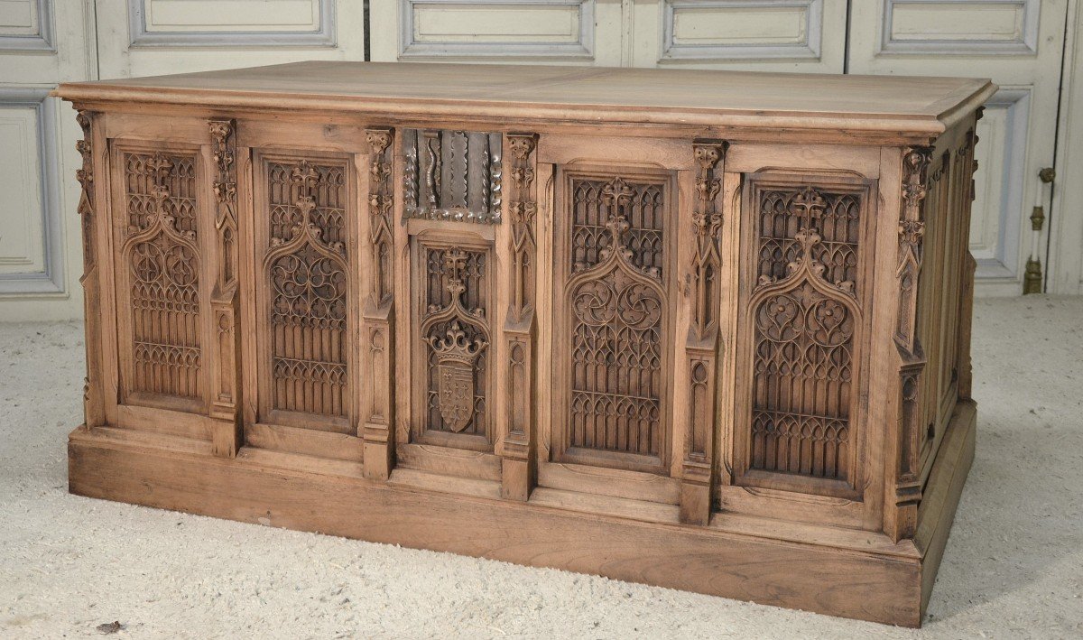 Walnut Desk In Neo-gothic Style, Late 19th Century Period-photo-6