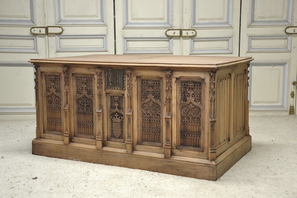 Walnut Desk In Neo-gothic Style, Late 19th Century Period