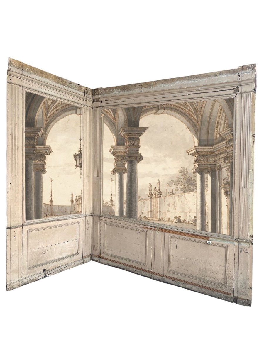 Boiserie en ch&ecirc;ne peint de style Directoire, &eacute;poque milieu XIXe si&egrave;cle