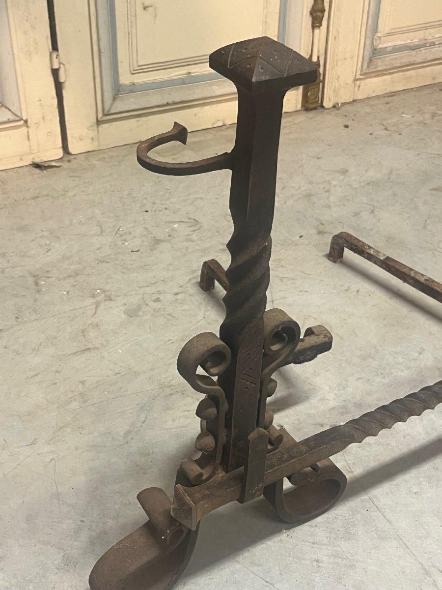 Paire de chenets en fer forgé-photo-2