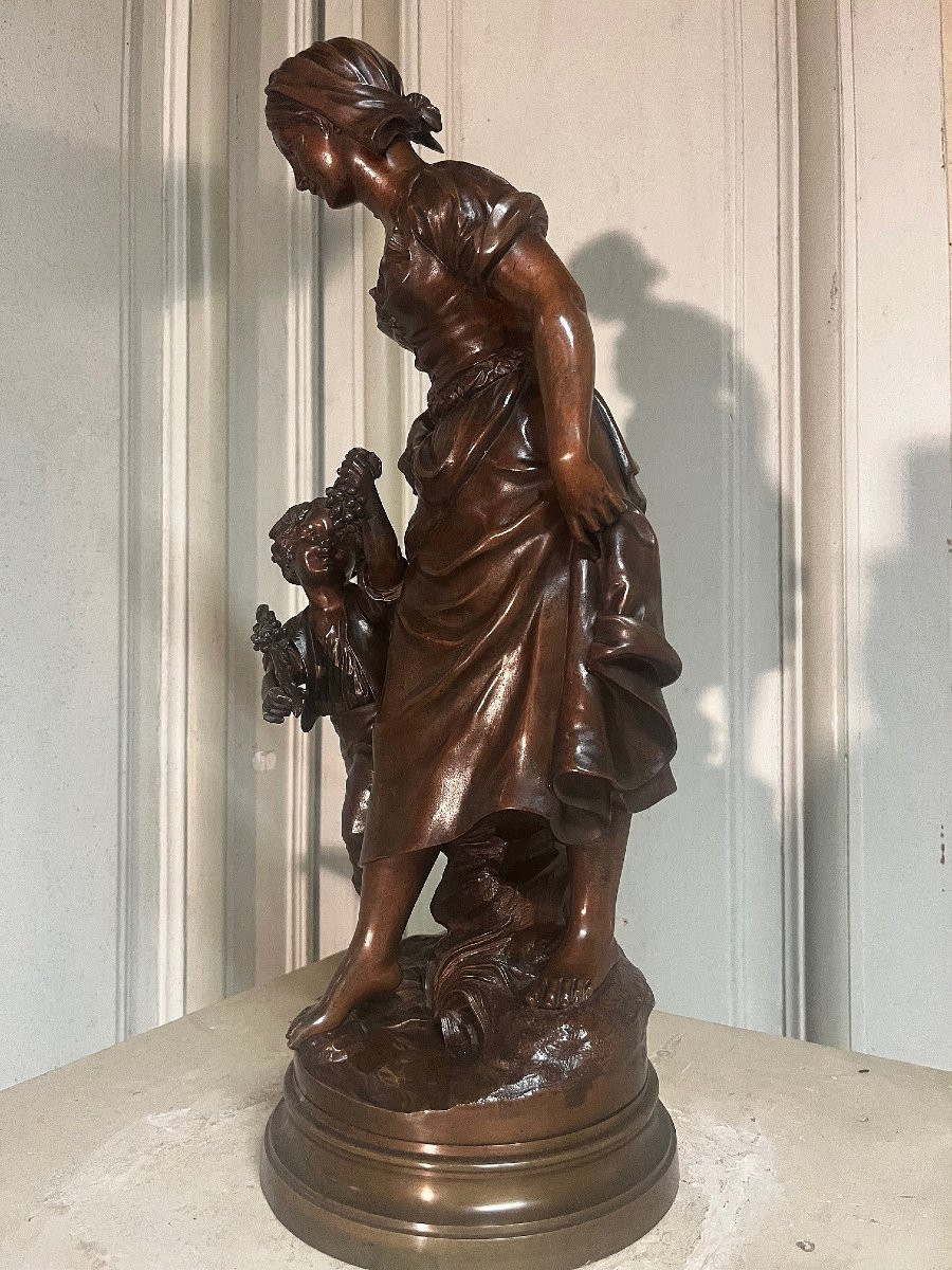 Groupe en bronze de S.KINSBURGER" retour de la cueillette" époque XIXe siècle-photo-3