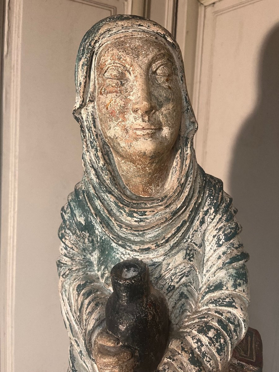 Seated Virgin Holding An Amphora, Plaster Cast From The Mid-20th Century-photo-2