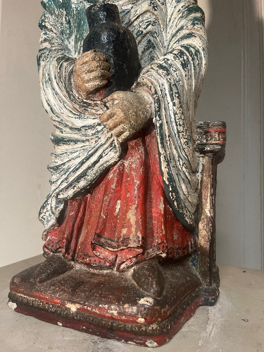 Seated Virgin Holding An Amphora, Plaster Cast From The Mid-20th Century-photo-3