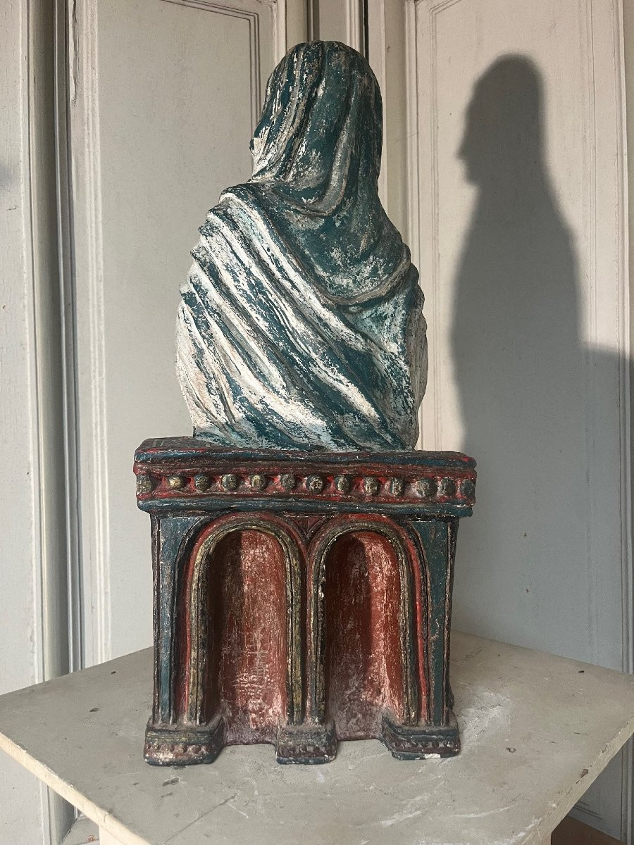 Seated Virgin Holding An Amphora, Plaster Cast From The Mid-20th Century-photo-4