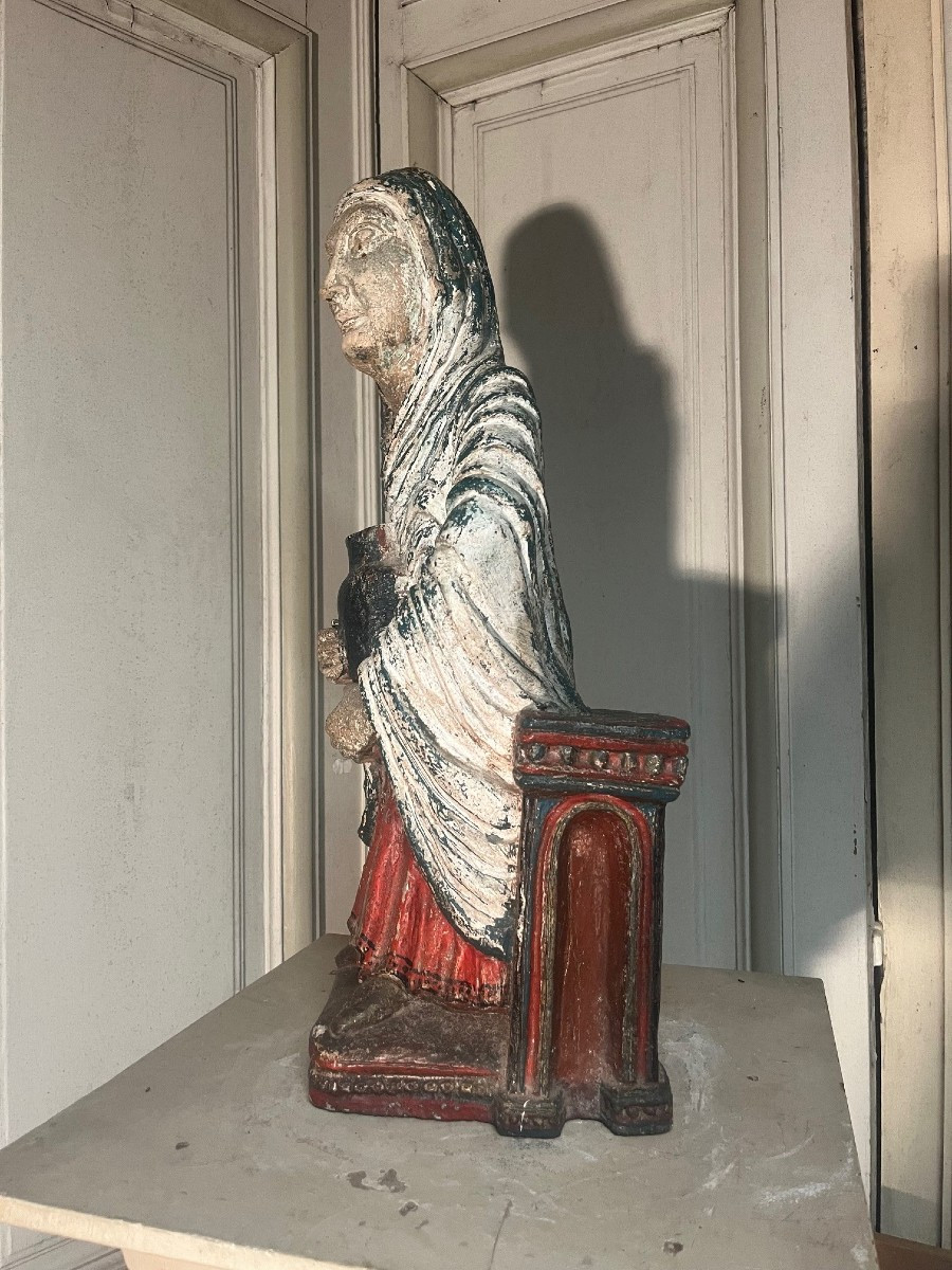 Seated Virgin Holding An Amphora, Plaster Cast From The Mid-20th Century-photo-1