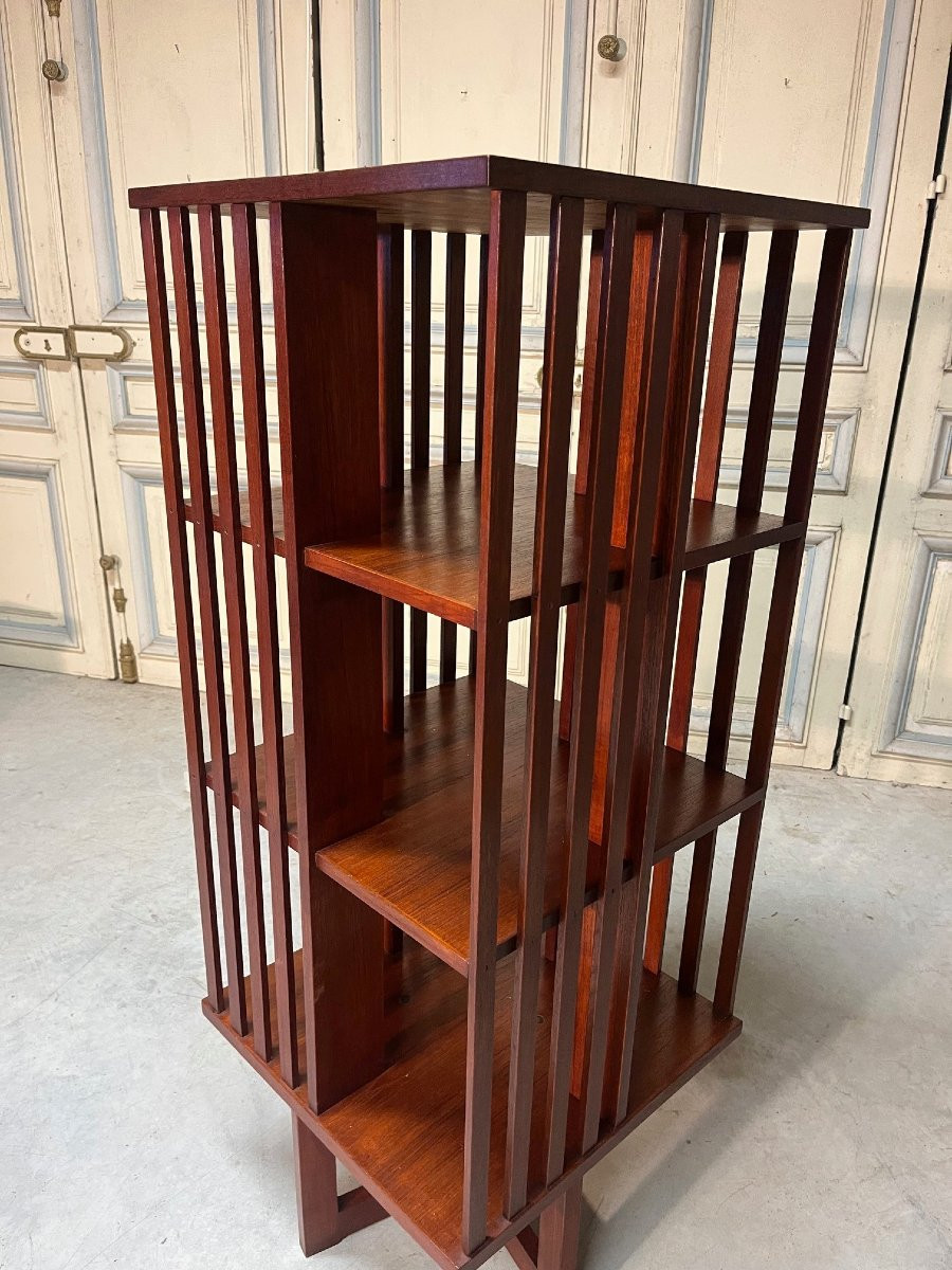 bibliothèque tournante en teck des années 60-70-photo-2
