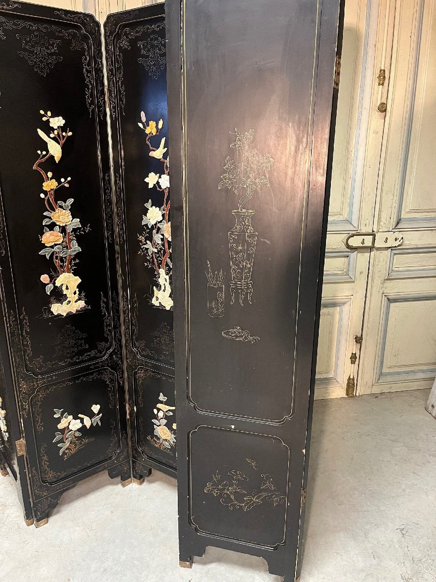 Paravent laqué à six feuilles, Chine des années 70-photo-3