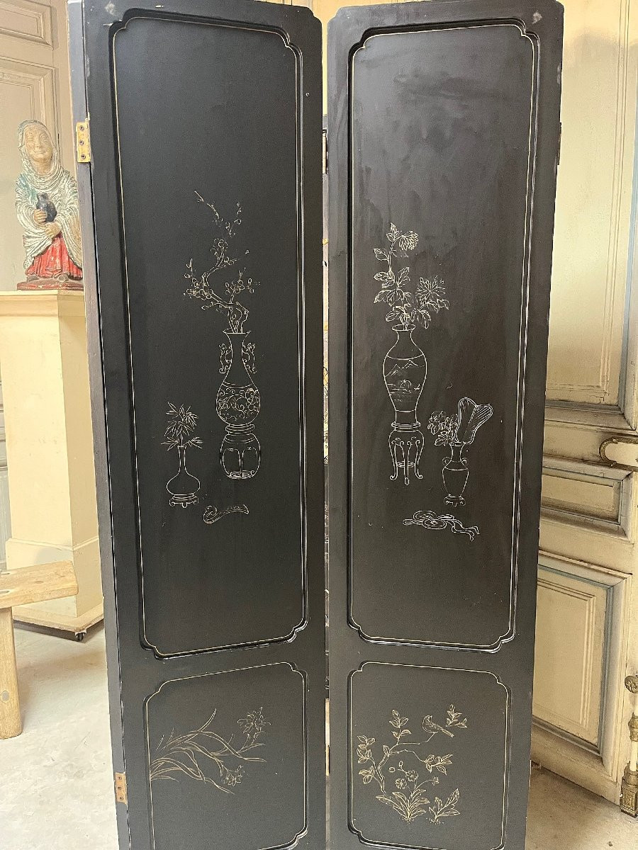 Paravent laqué à six feuilles, Chine des années 70-photo-4