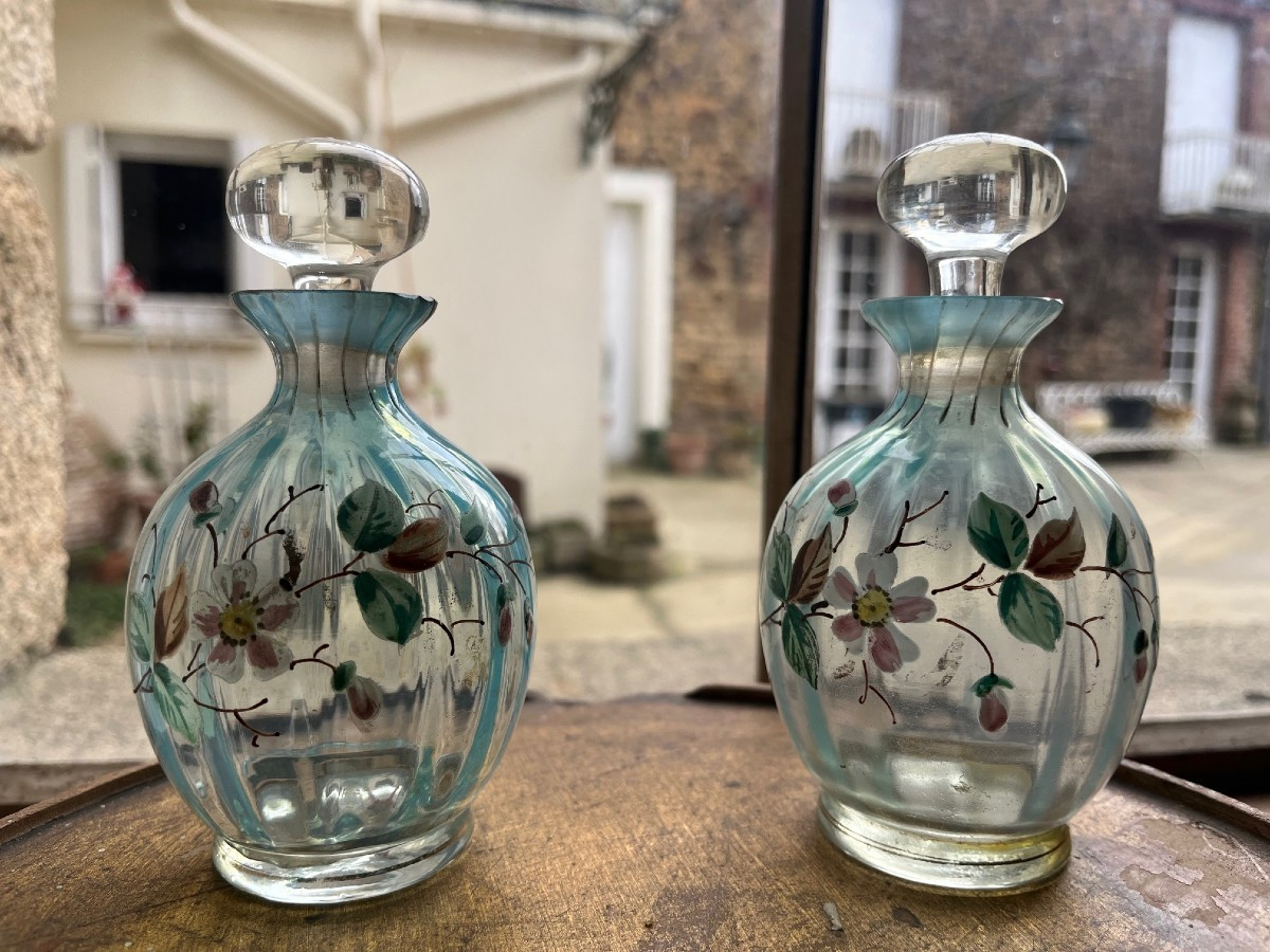 Pair Of Enameled Bottles From The 1900s