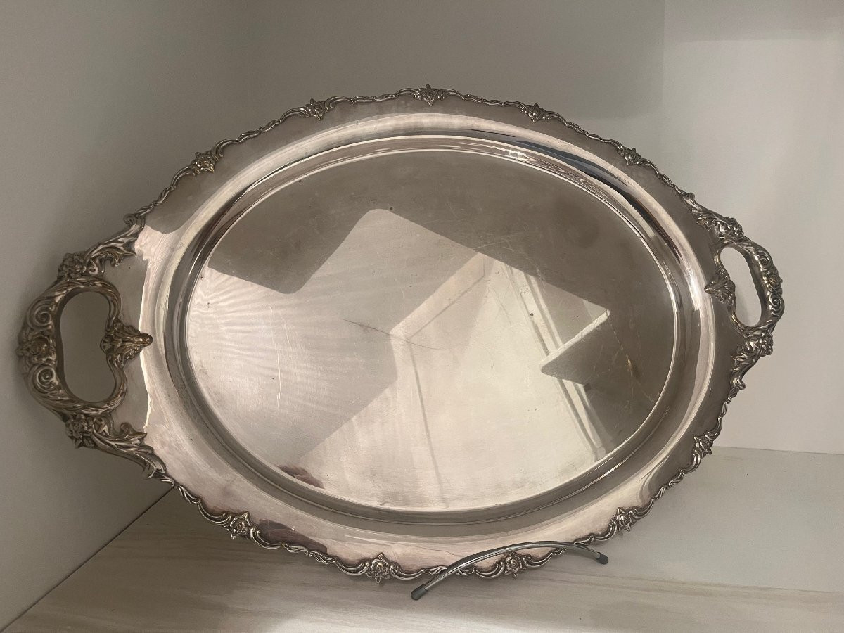 Large Silver-plated Metal Tray From The 1900s-photo-2