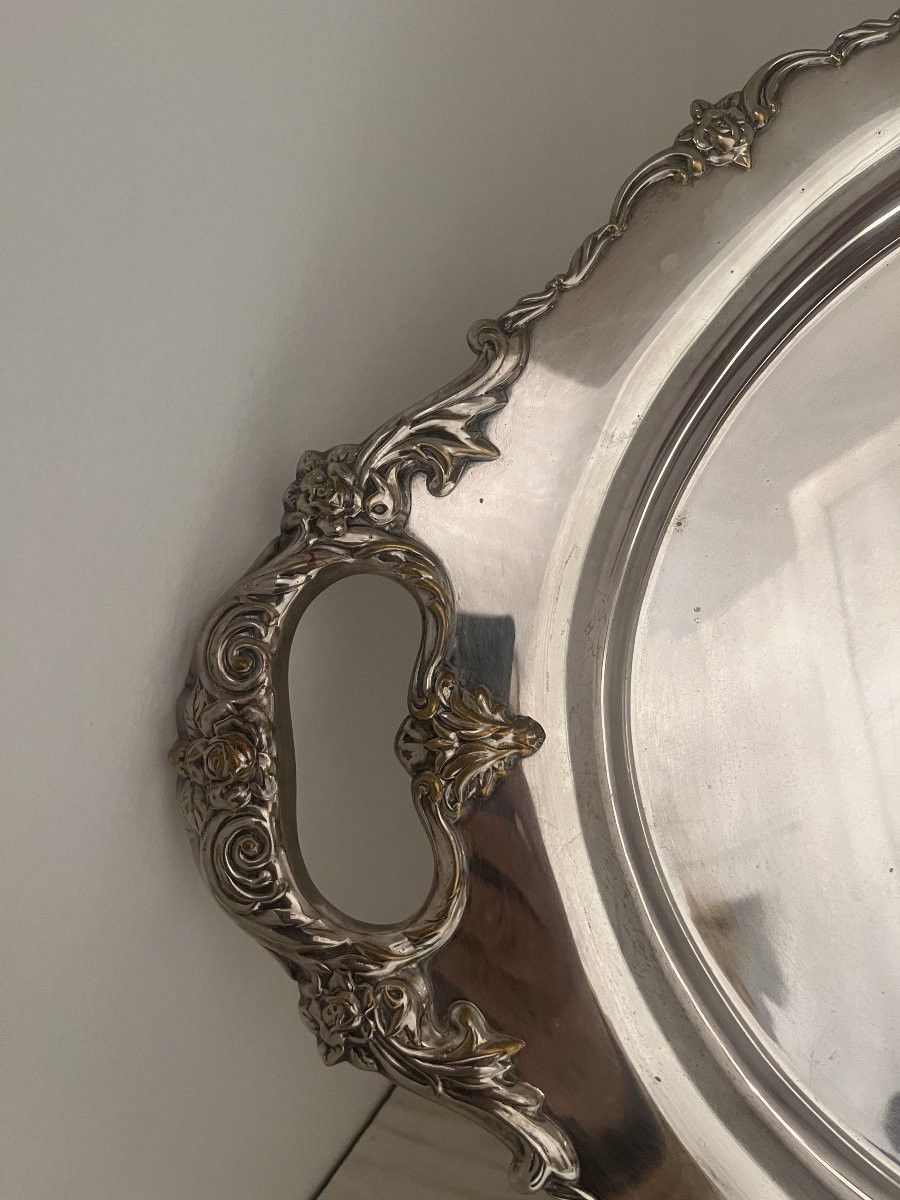 Large Silver-plated Metal Tray From The 1900s-photo-3