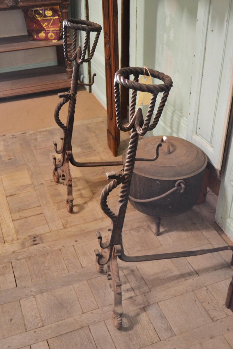 Pair Of Landiers Or Wrought Iron Andirons-photo-1