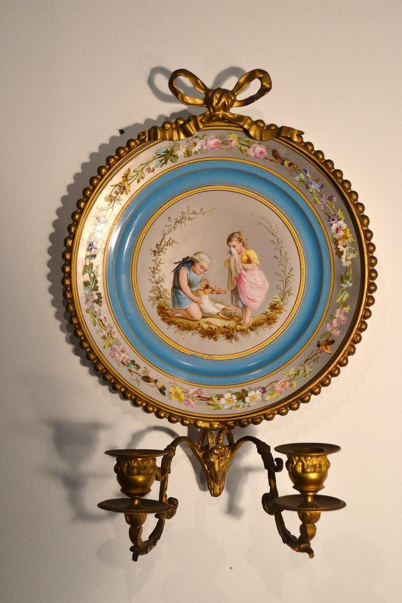Paire d'Appliques En Porcelaine De Sèvres, époque 19e Siècle-photo-2