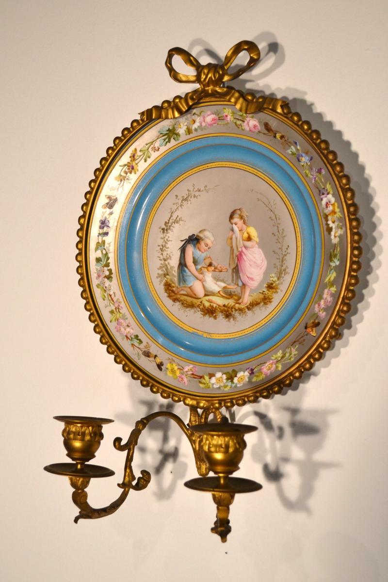 Paire d'Appliques En Porcelaine De Sèvres, époque 19e Siècle-photo-5