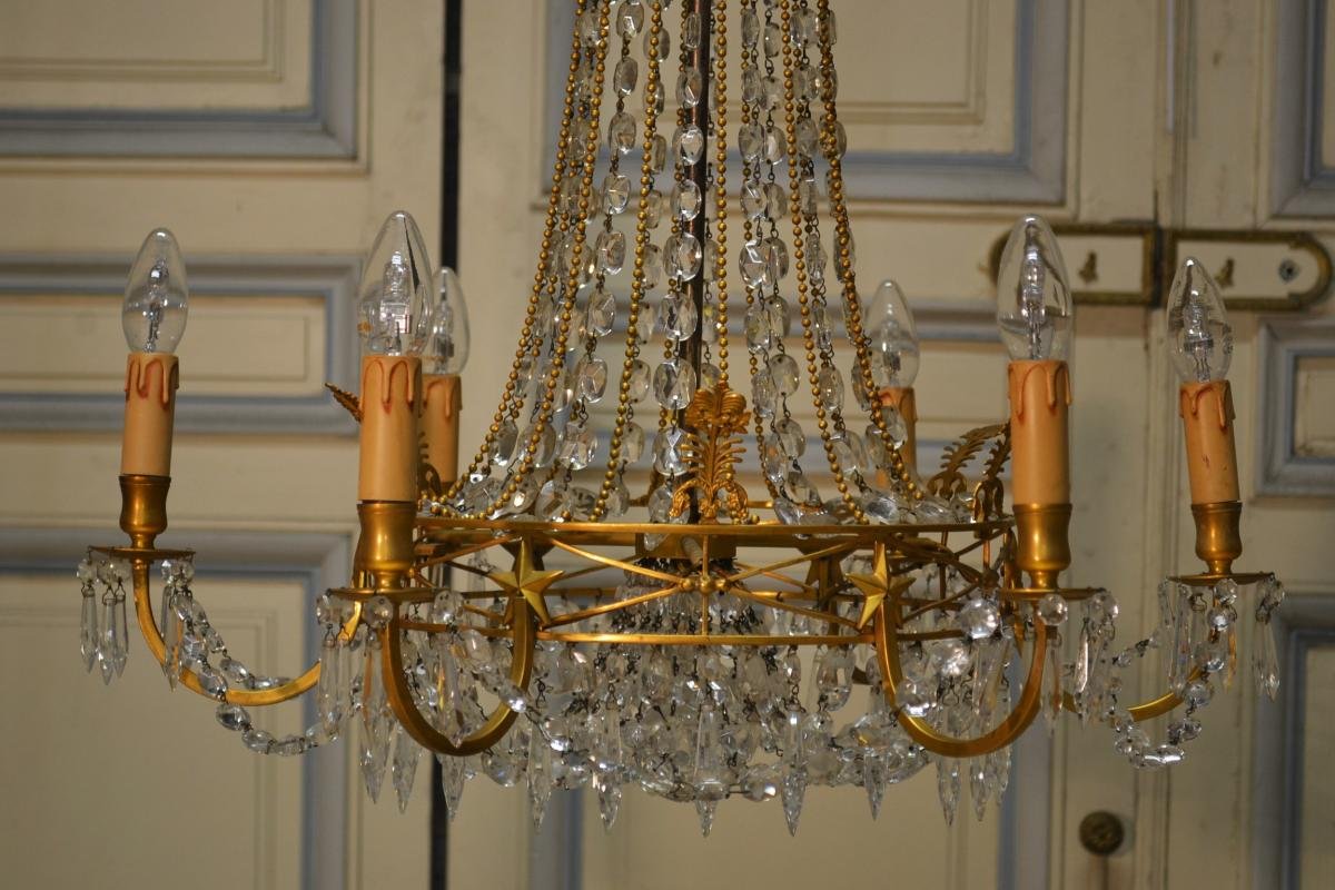 Chandelier With Pendants And Gilt Bronze 20th Century-photo-3