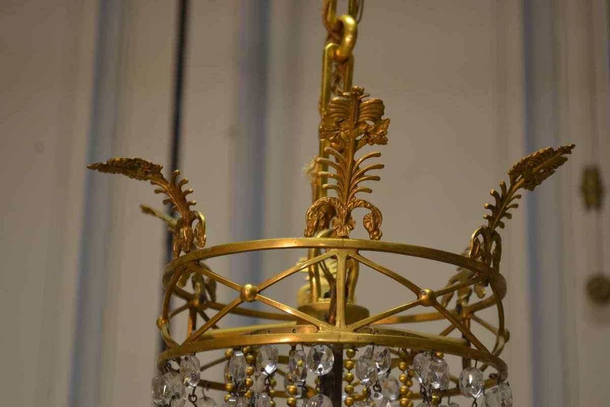 Chandelier With Pendants And Gilt Bronze 20th Century-photo-4