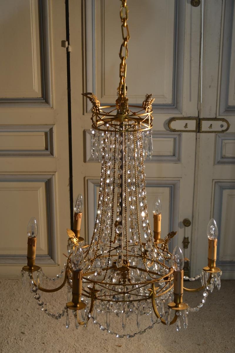 Chandelier With Pendants And Gilt Bronze 20th Century-photo-4