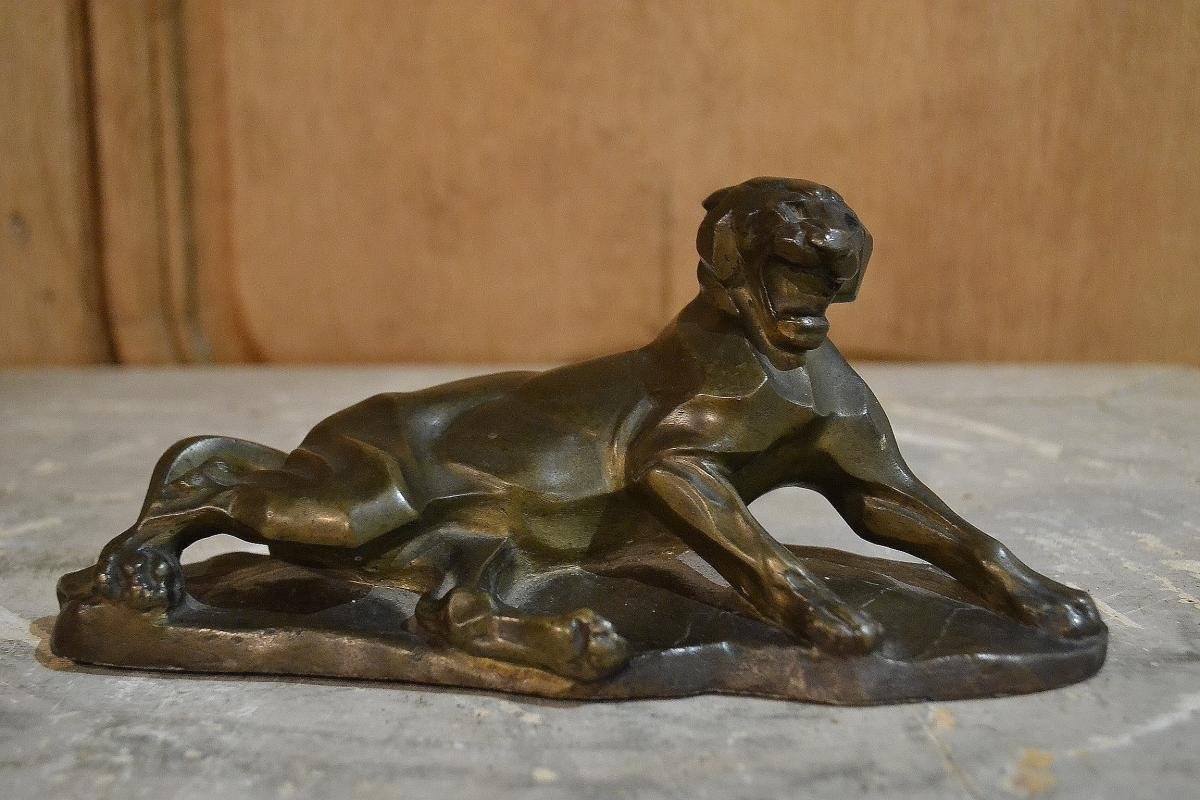 Bronze Art Déco "tigre Rugissant" Vers 1930