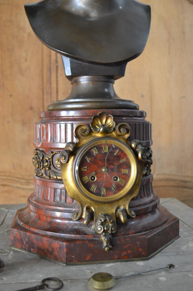 Pendulum In Marble And Bronze Napoleon III - H 80 Cm-photo-2