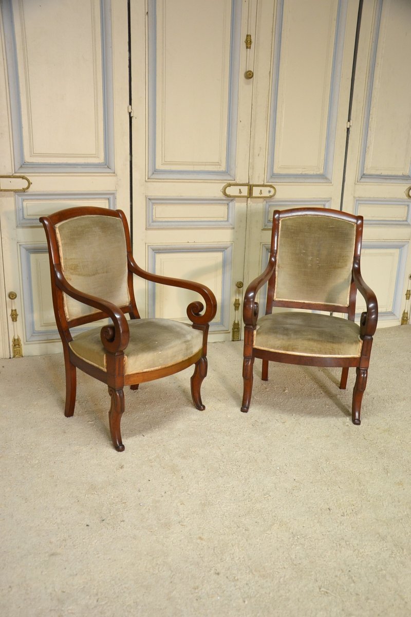 Pair Of Mahogany Armchairs Nineteenth Century