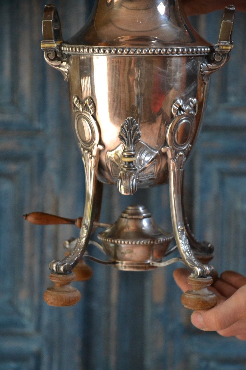 Samovar De Style Empire En Métal Argenté-photo-3