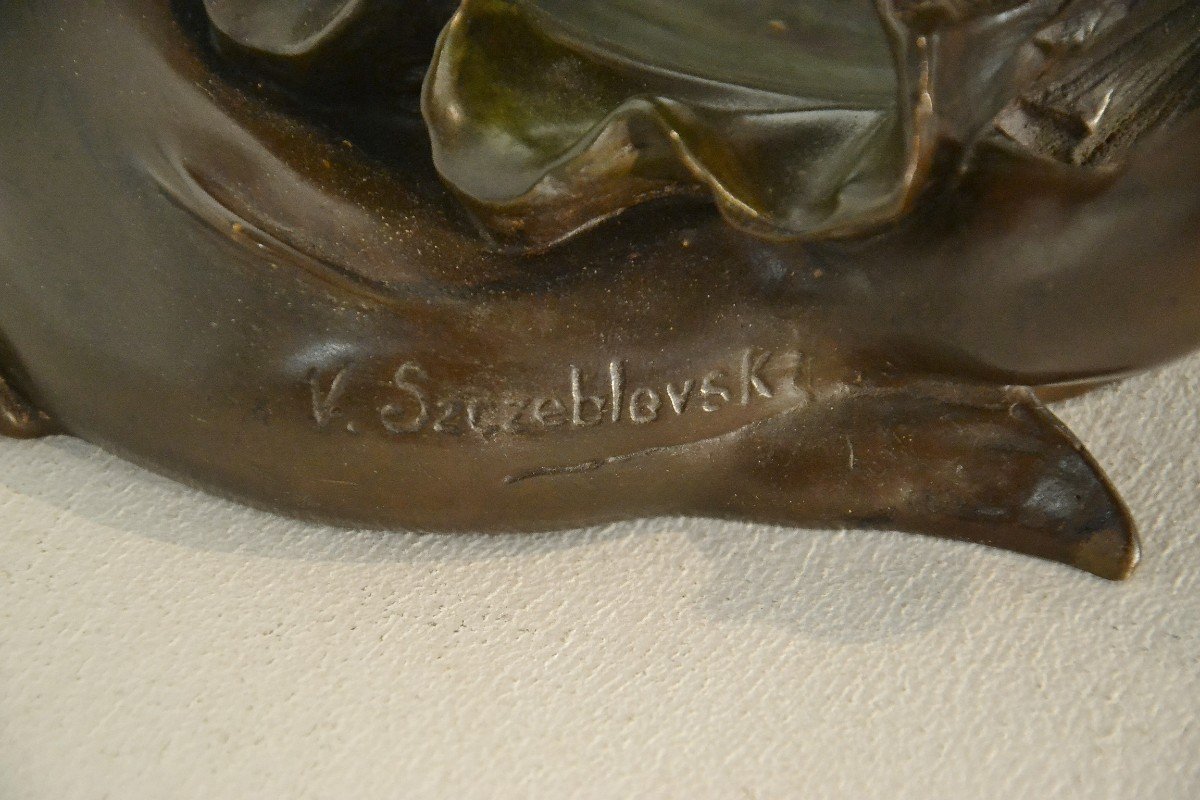 Sujet En Bronze Art Nouveau, Signé Viktor Szczeblewski -photo-2