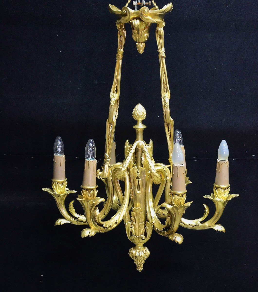 Lustre En Bronze Doré Signé Octave Lelièvre (1869-1947)